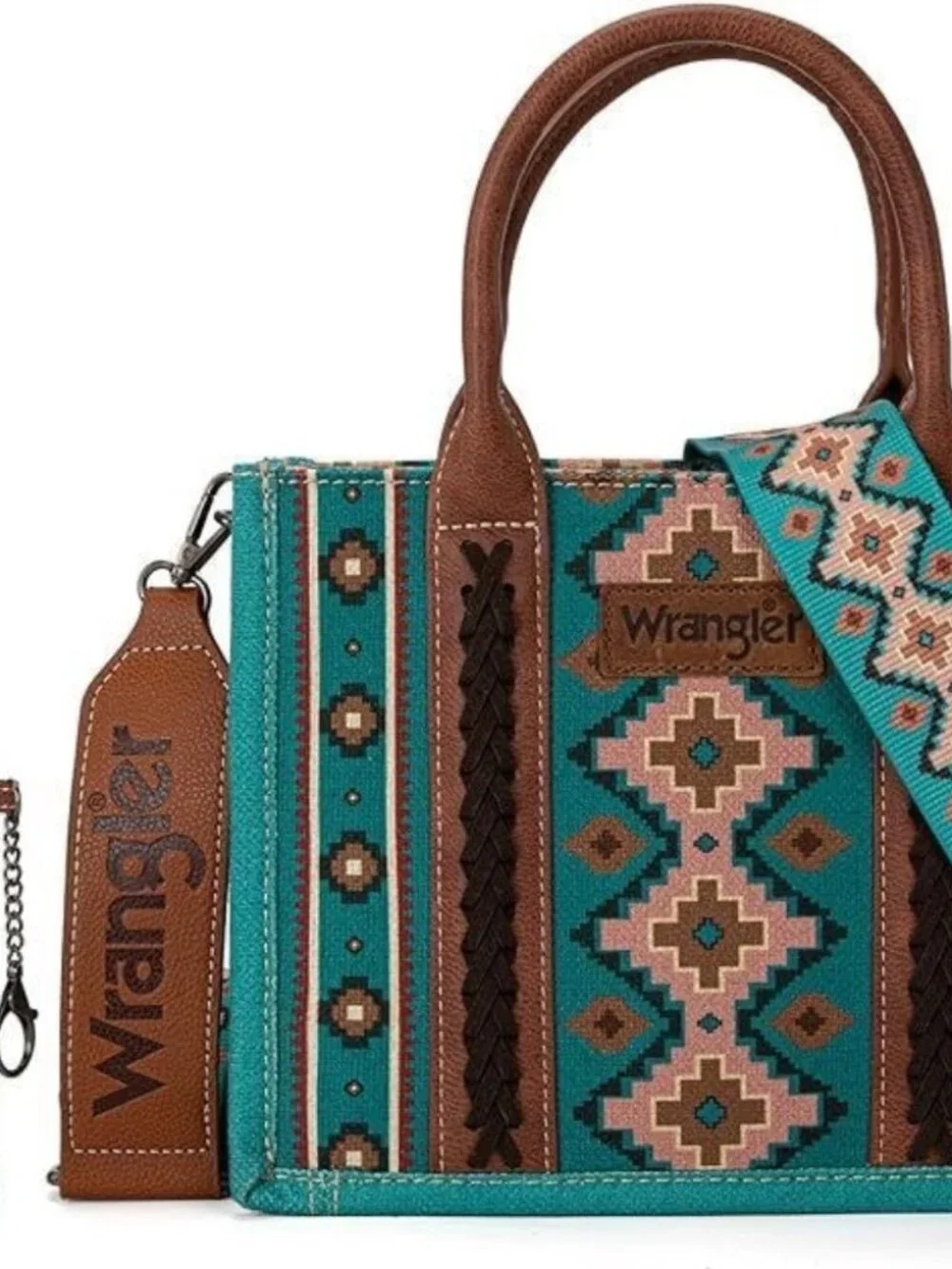 Wrangler Aztec Small Tote/Crossbody and Card Case Set 2Pc- Turquoise